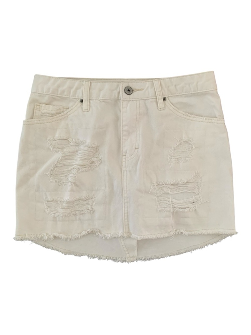 Vanilla Star Mini Skirt Juniors Size 5 White Denim Ripped Distressed Fringed